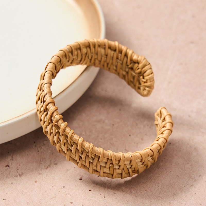 Nimara Ritual Handwoven Natural Rattan Bohemian Open Cuff Bracelet
