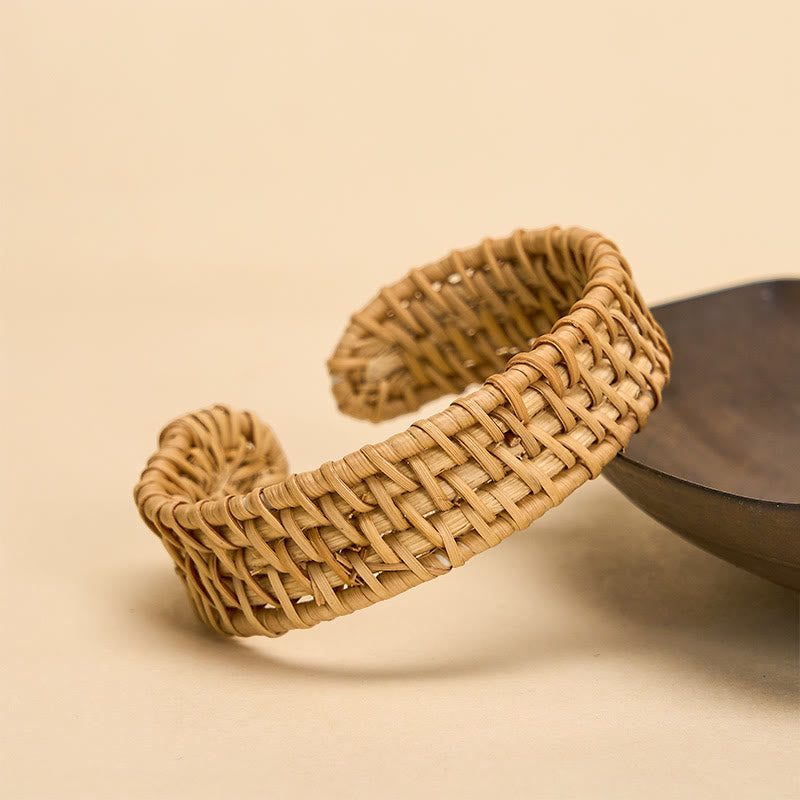 Nimara Ritual Handwoven Natural Rattan Bohemian Open Cuff Bracelet