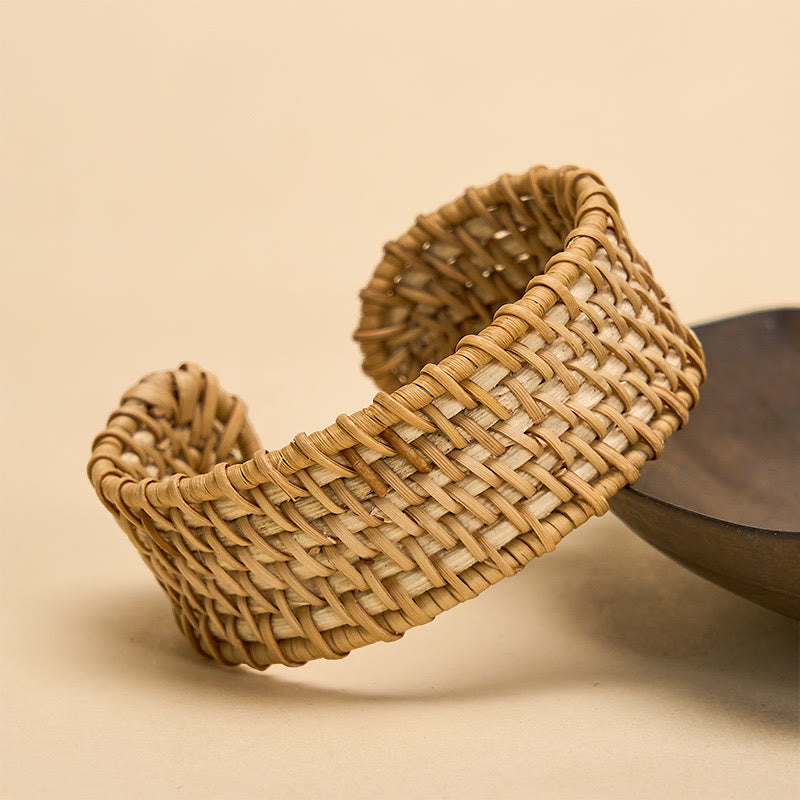 Nimara Ritual Natural Rattan Protection Hand-Woven Boho Wide Cuff Bracelet