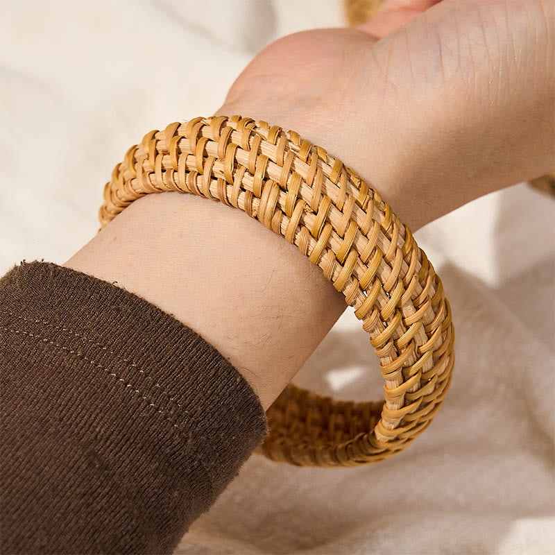 Nimara Ritual Handwoven Rattan Bohemian Resort Wide Bracelet Bangle