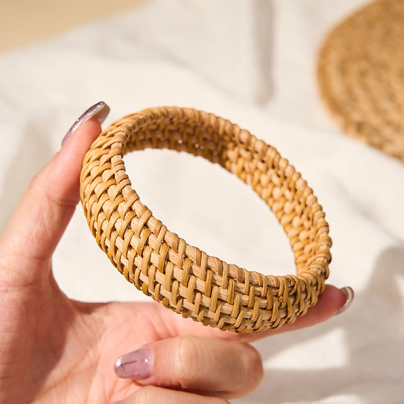 Nimara Ritual Handwoven Rattan Bohemian Resort Wide Bracelet Bangle