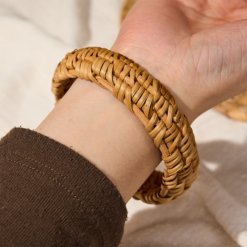 Nimara Ritual Handwoven Rattan Bohemian Resort Wide Bracelet Bangle