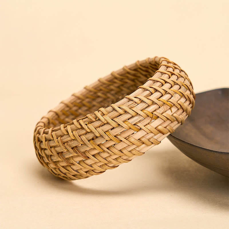 Nimara Ritual Natural Rattan Protection Hand-Woven Boho Wide Bracelet Bangle
