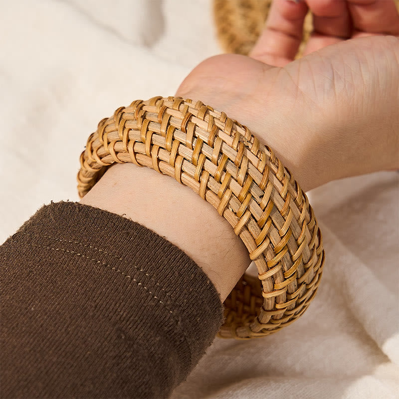 Nimara Ritual Natural Rattan Protection Hand-Woven Boho Wide Bracelet Bangle