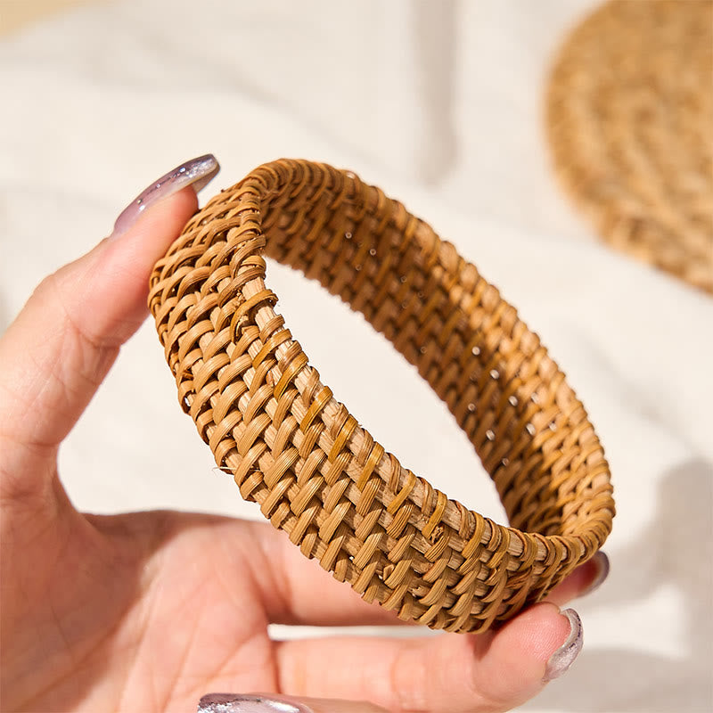 Nimara Ritual Handwoven Rattan Grounding Bohemian Wide Bracelet Bangle
