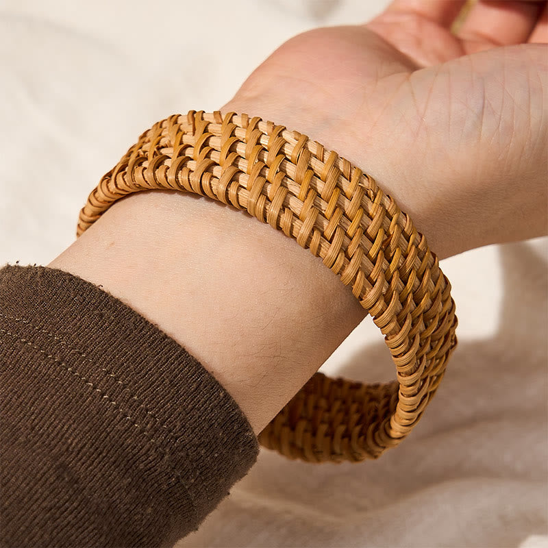 Nimara Ritual Handwoven Rattan Grounding Bohemian Wide Bracelet Bangle