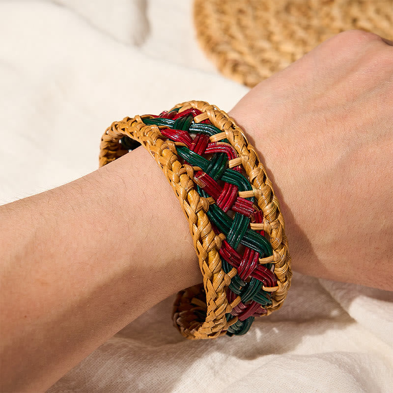 Nimara Ritual Natural Rattan Hand-Woven Bohemian Wide Round Cuff Bracelet