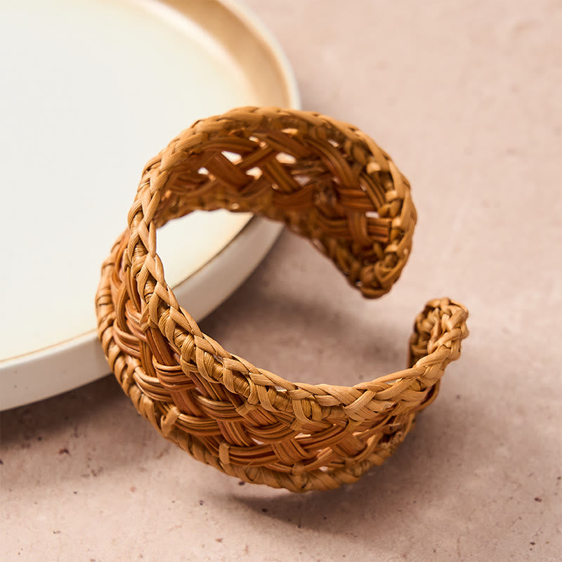 Nimara Ritual Handwoven Natural Rattan Boho Resort Adjustable Cuff Bracelet