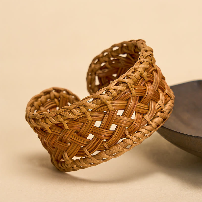 Nimara Ritual Handwoven Natural Rattan Boho Resort Adjustable Cuff Bracelet