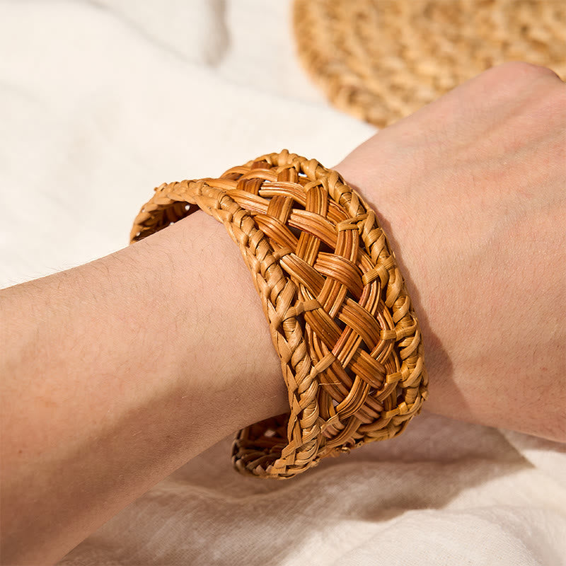 Nimara Ritual Handwoven Natural Rattan Boho Resort Adjustable Cuff Bracelet