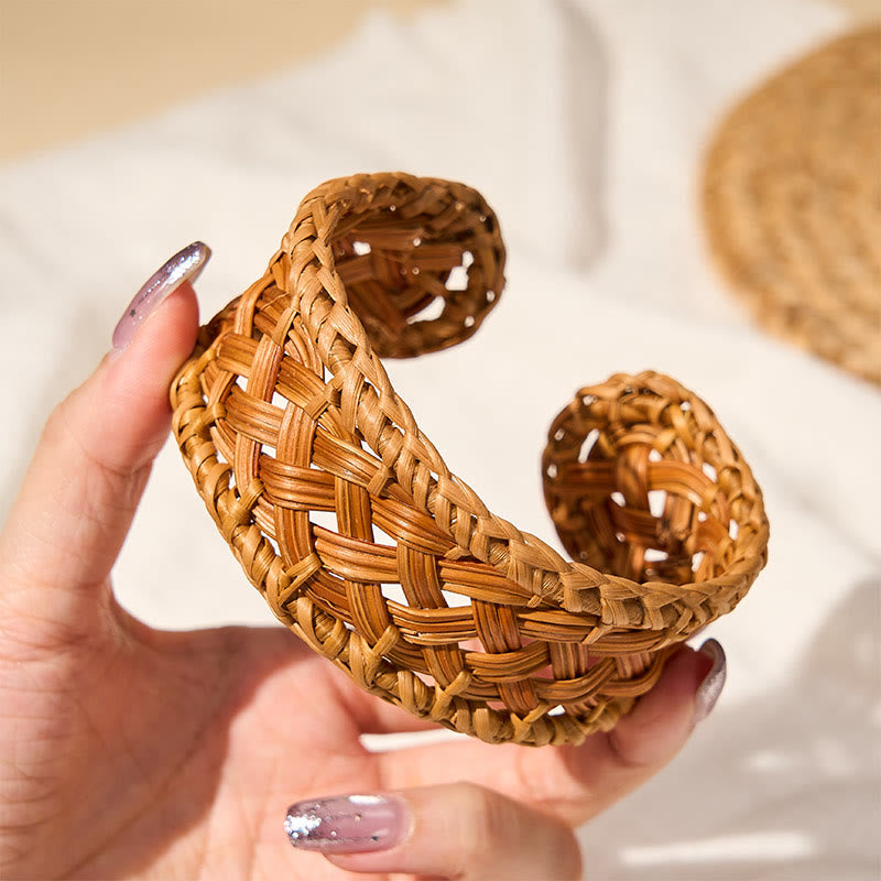 Nimara Ritual Handwoven Natural Rattan Boho Resort Adjustable Cuff Bracelet