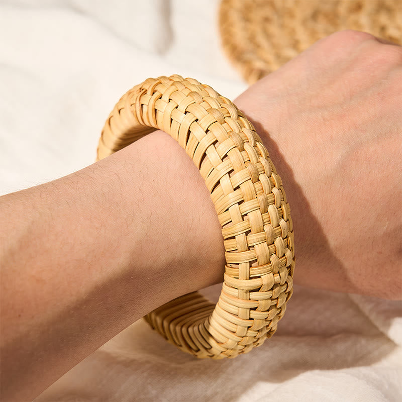Nimara Ritual Hand-Woven Rattan Grounding Bohemian Beach Wide Bracelet Bangle