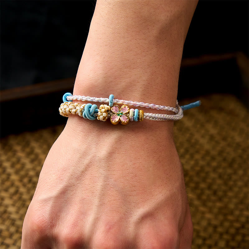 Nimara Ritual Hand-Woven String Peach Blossom Knotting Connection Double Layer Bracelet