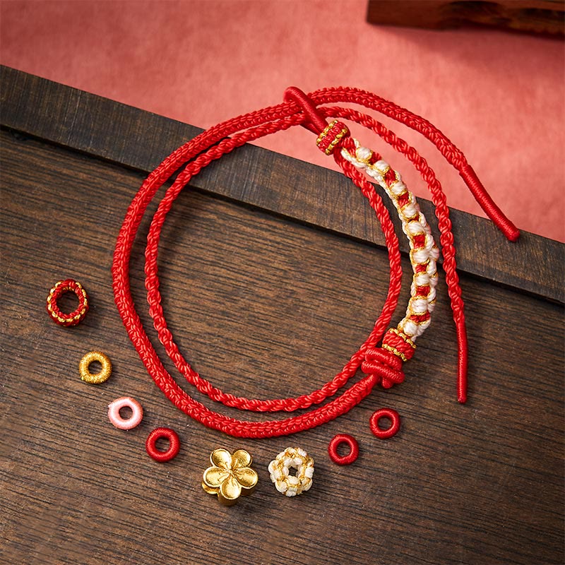 Nimara Ritual Hand-Woven String Peach Blossom Knotting Connection Double Layer Bracelet