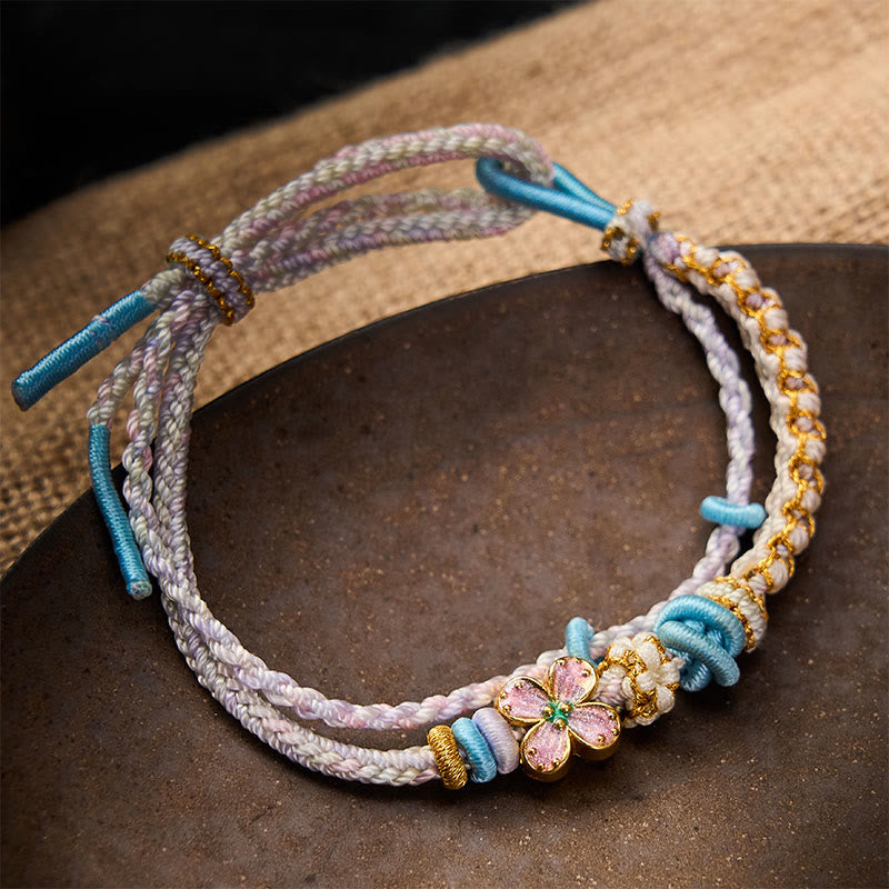 Nimara Ritual Hand-Woven String Peach Blossom Knotting Connection Double Layer Bracelet