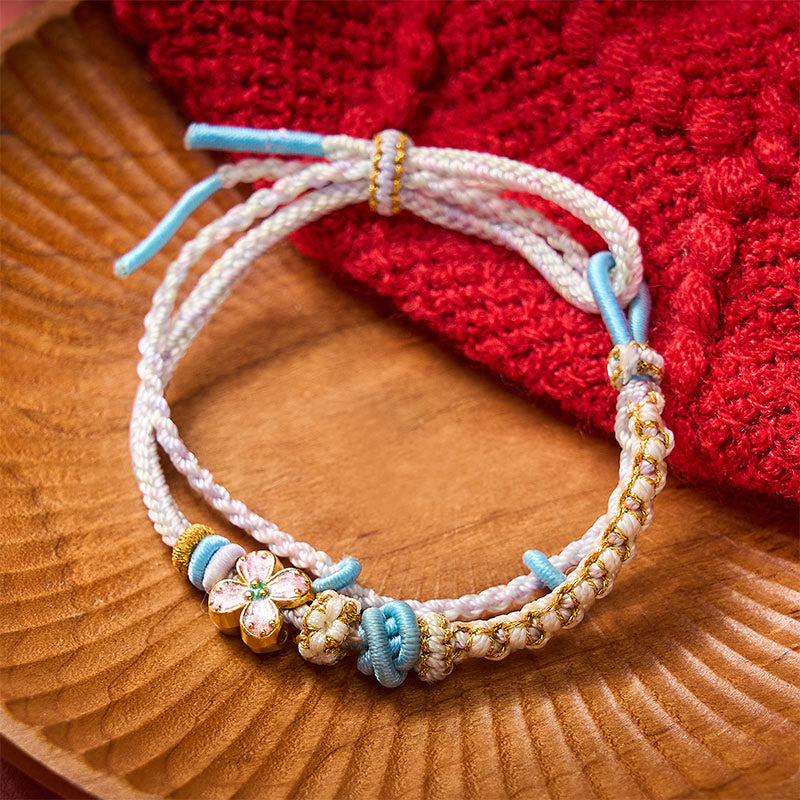 Nimara Ritual Hand-Woven String Peach Blossom Knotting Connection Double Layer Bracelet