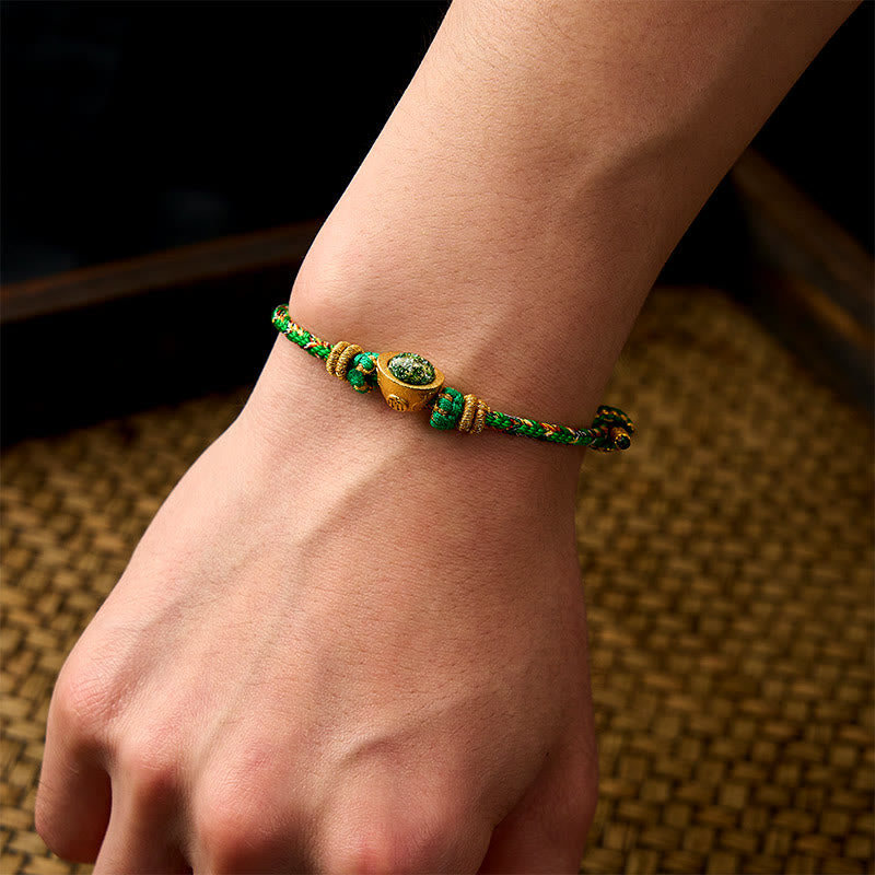 Nimara Ritual Five Color Hand Woven Green String Green Ingots And Plum Blossom Amulets Protection Adjustable Bracelet