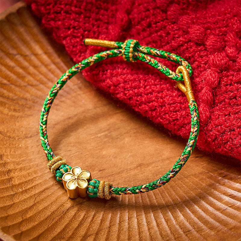 Nimara Ritual Five Color Hand Woven Green String Green Ingots And Plum Blossom Amulets Protection Adjustable Bracelet