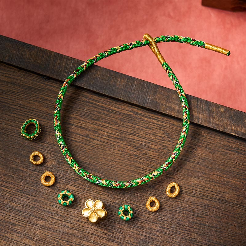 Nimara Ritual Five Color Hand Woven Green String Green Ingots And Plum Blossom Amulets Protection Adjustable Bracelet