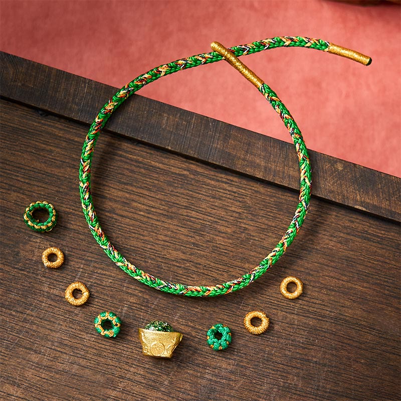 Nimara Ritual Five Color Hand Woven Green String Green Ingots And Plum Blossom Amulets Protection Adjustable Bracelet