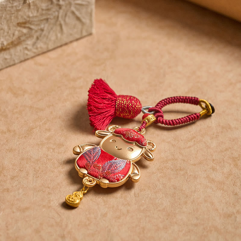 Nimara Ritual Song Brocade Handmade Chinese Zodiac Tassel Lucky Keychain