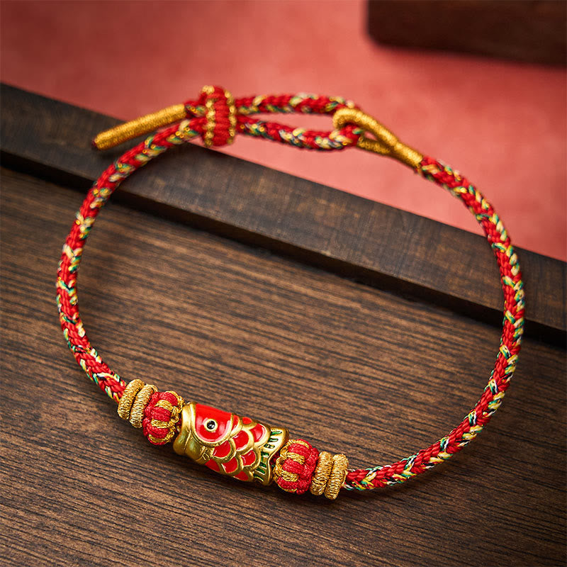 Nimara Ritual Hand-Woven Red String Koi Fish Flower Protection Bracelet