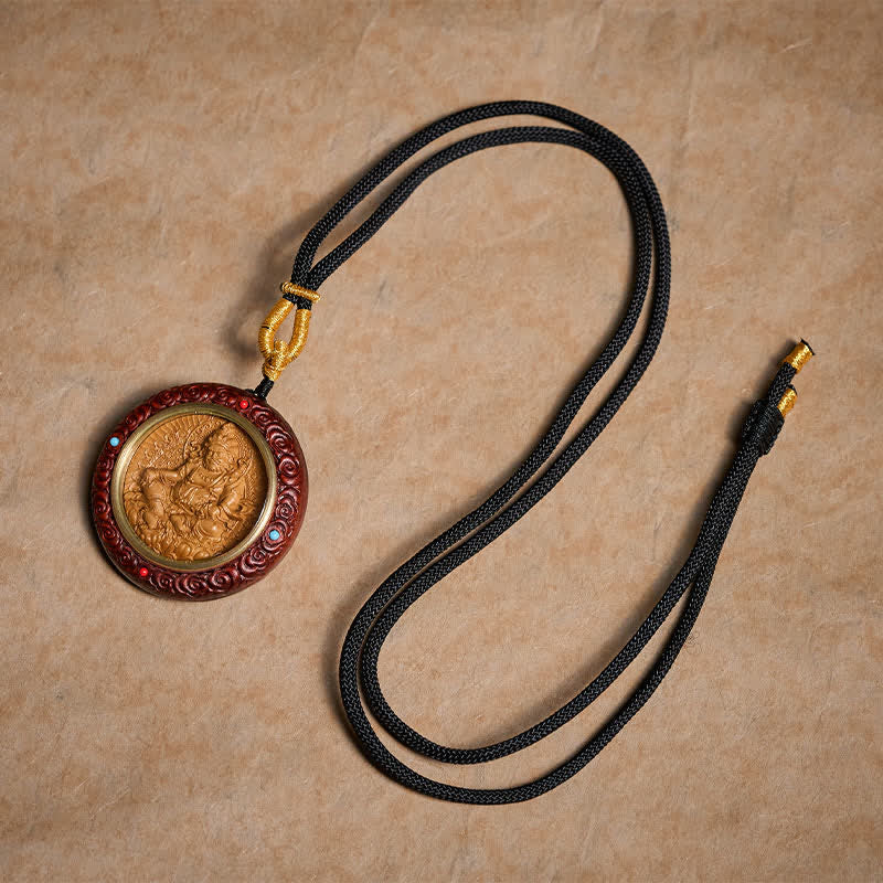 Nimara Ritual Small Leaf Red Sandalwood Ebony Wood Yellow Jambhala Bodhisattva Green Tara Protection Necklace Pendant