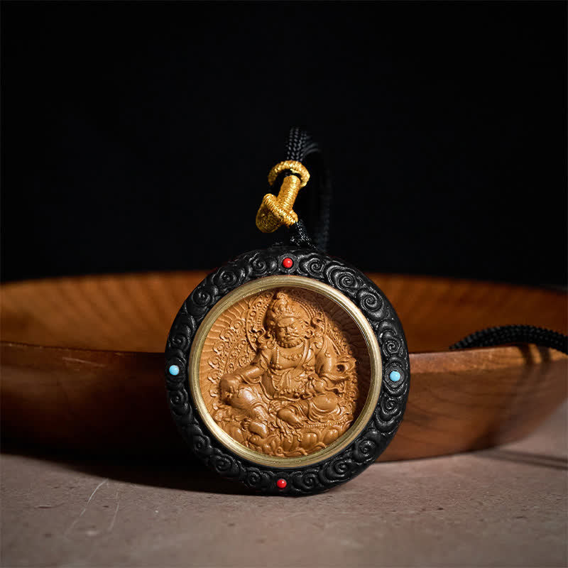 Nimara Ritual Small Leaf Red Sandalwood Ebony Wood Yellow Jambhala Bodhisattva Green Tara Protection Necklace Pendant