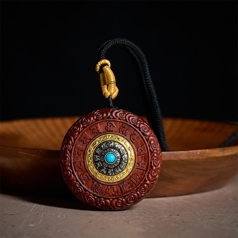 Nimara Ritual Small Leaf Red Sandalwood Ebony Wood Yellow Jambhala Bodhisattva Green Tara Protection Necklace Pendant