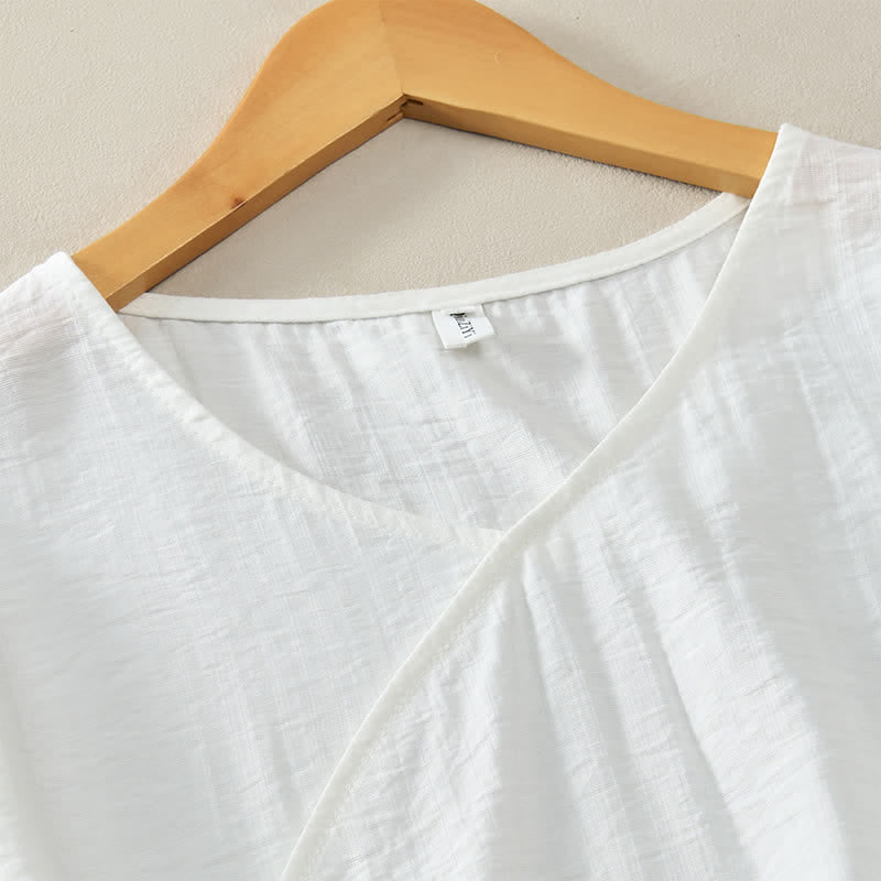 Nimara Ritual Summer Casual Minimalist V-Neck Solid Decorative Button Women's Short Sleeve T-Shirts