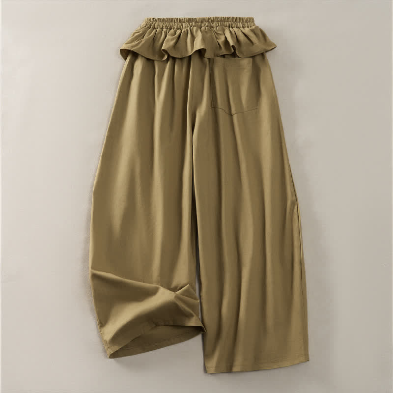 Nimara Ritual Spring Summer Casual Drawstring Elastic Waist Ruffled Solid Cropped Pants Women's Straight Leg Pants With Pockets