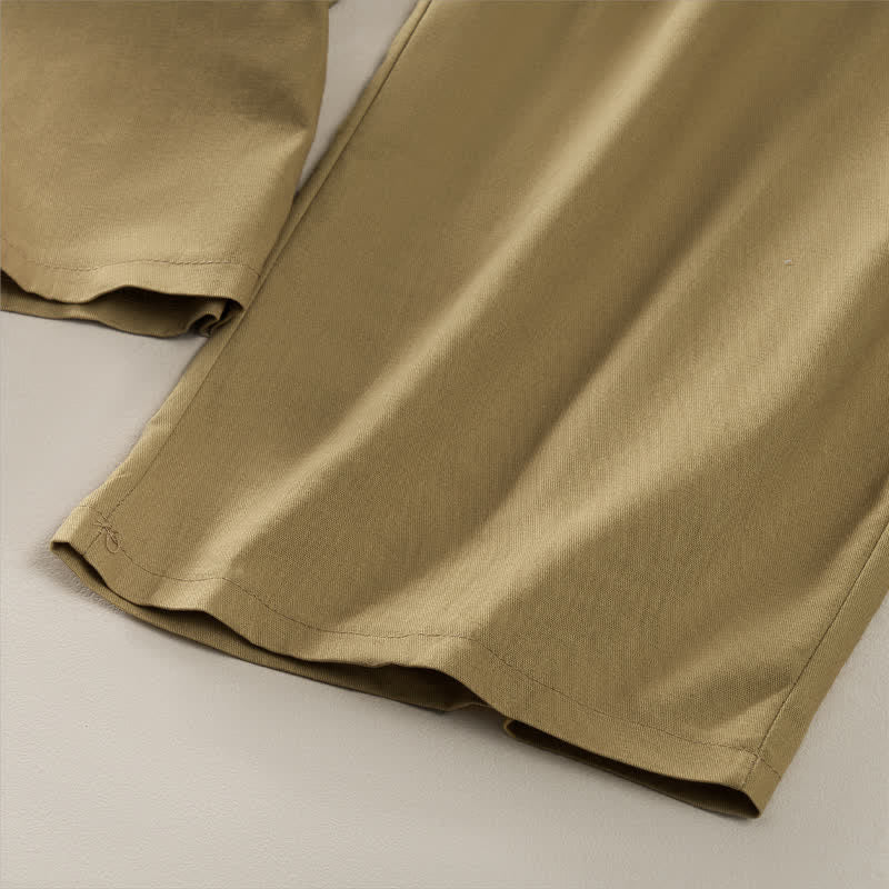 Nimara Ritual Spring Summer Casual Drawstring Elastic Waist Ruffled Solid Cropped Pants Women's Straight Leg Pants With Pockets