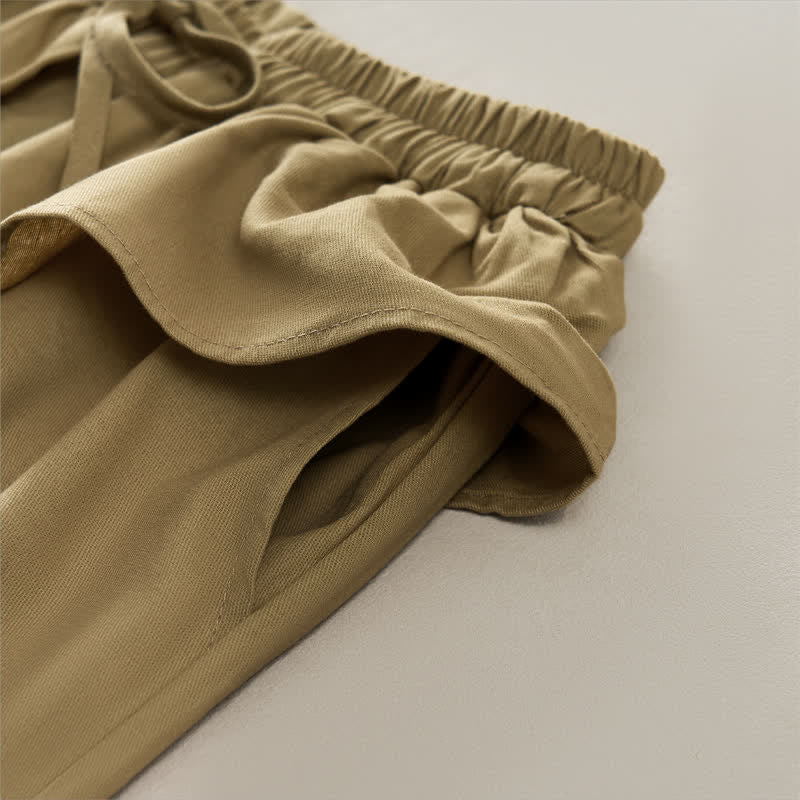 Nimara Ritual Spring Summer Casual Drawstring Elastic Waist Ruffled Solid Cropped Pants Women's Straight Leg Pants With Pockets