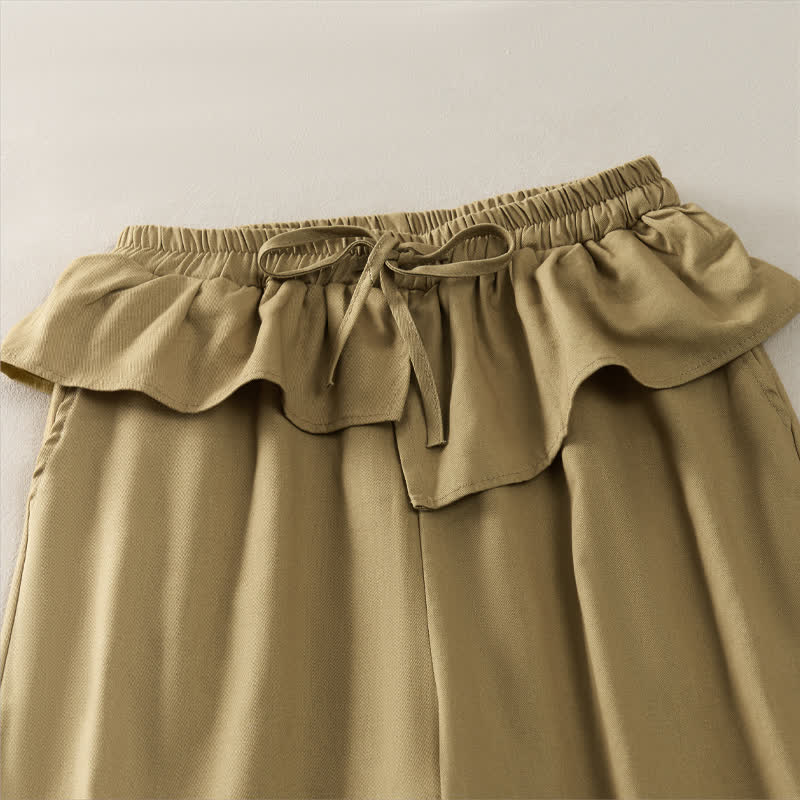Nimara Ritual Spring Summer Casual Drawstring Elastic Waist Ruffled Solid Cropped Pants Women's Straight Leg Pants With Pockets
