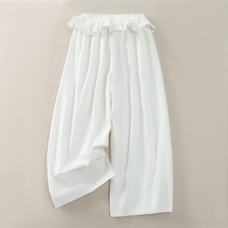 Nimara Ritual Spring Summer Casual Drawstring Elastic Waist Ruffled Solid Cropped Pants Women's Straight Leg Pants With Pockets