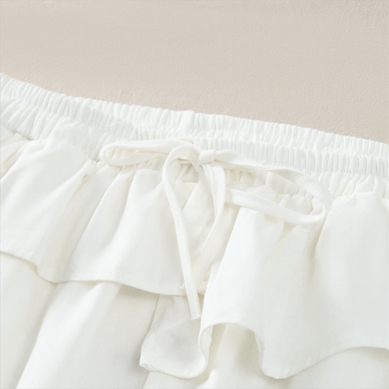 Nimara Ritual Spring Summer Casual Drawstring Elastic Waist Ruffled Solid Cropped Pants Women's Straight Leg Pants With Pockets