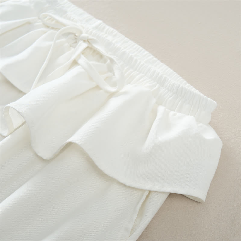 Nimara Ritual Spring Summer Casual Drawstring Elastic Waist Ruffled Solid Cropped Pants Women's Straight Leg Pants With Pockets
