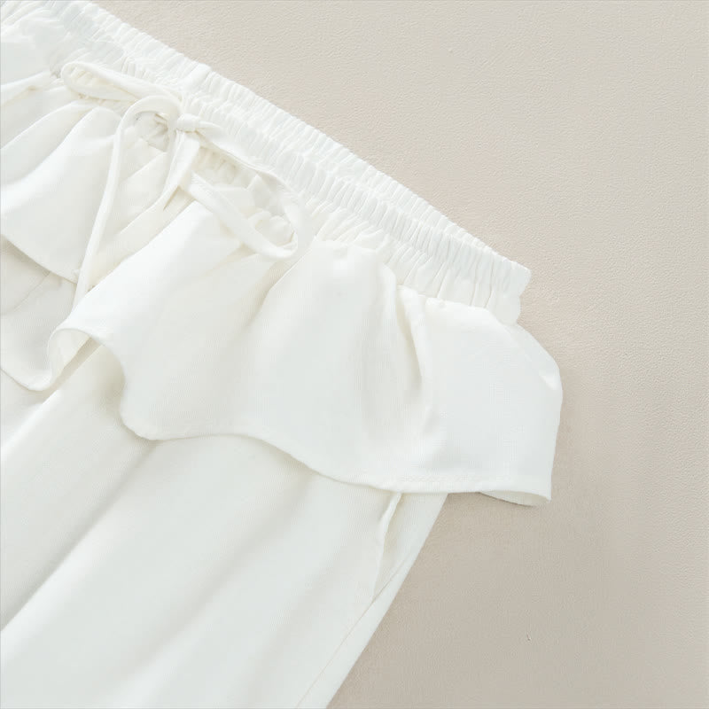 Nimara Ritual Spring Summer Casual Drawstring Elastic Waist Ruffled Solid Cropped Pants Women's Straight Leg Pants With Pockets
