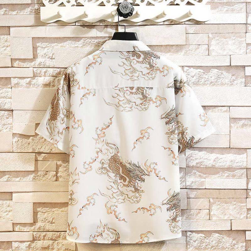 Nimara Ritual Summer Dragon Pattern Buttons Up Men's Short Sleeve Shirts