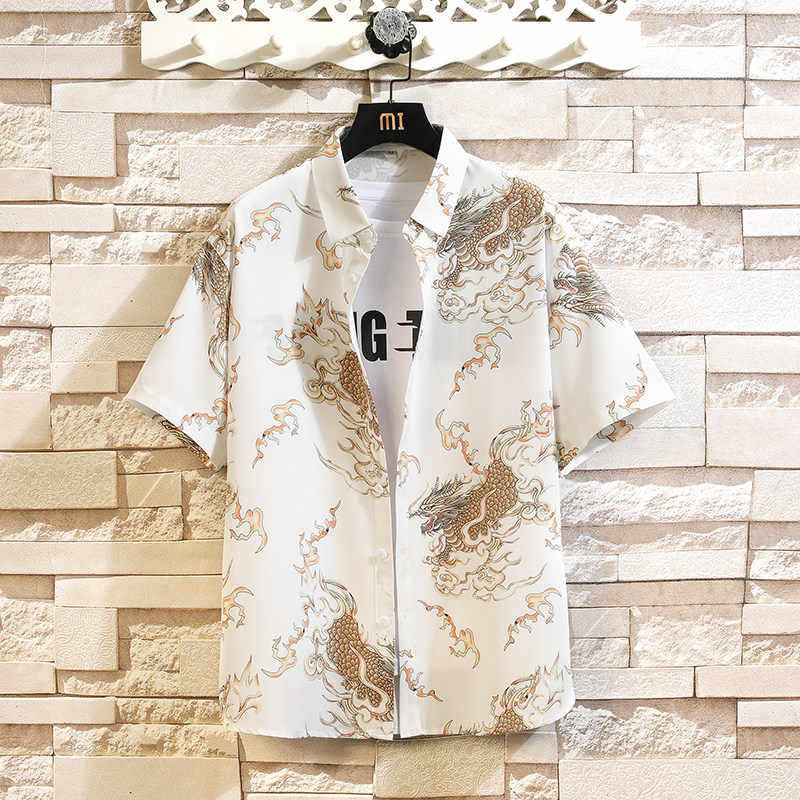 Nimara Ritual Summer Dragon Pattern Buttons Up Men's Short Sleeve Shirts