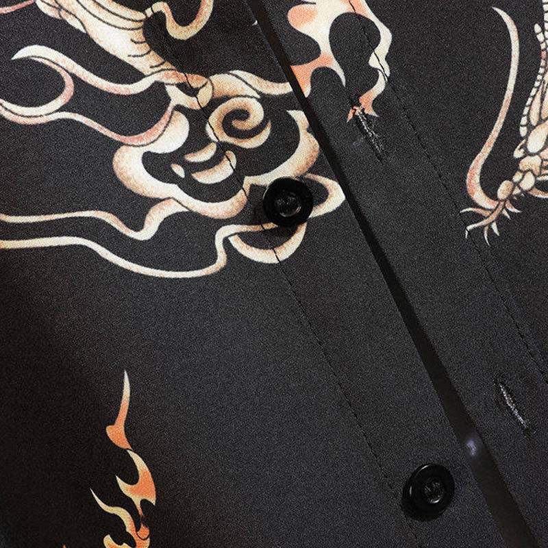 Nimara Ritual Summer Dragon Pattern Buttons Up Men's Short Sleeve Shirts
