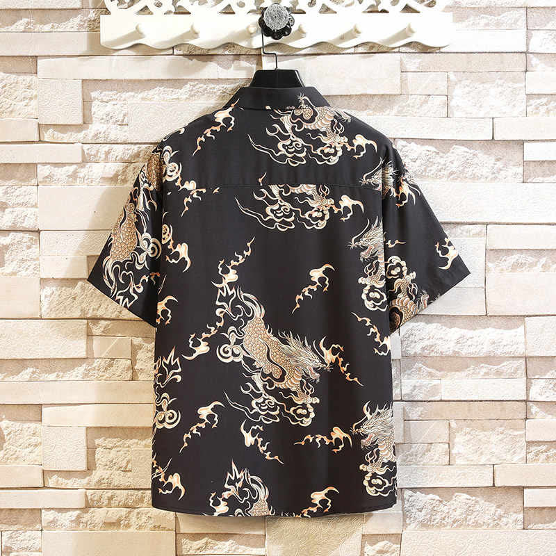 Nimara Ritual Summer Dragon Pattern Buttons Up Men's Short Sleeve Shirts