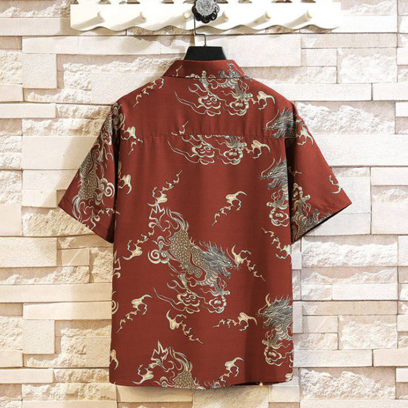 Nimara Ritual Summer Dragon Pattern Buttons Up Men's Short Sleeve Shirts