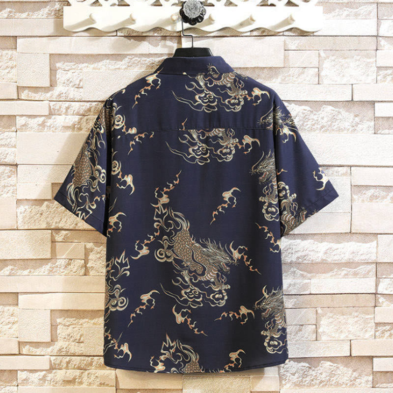 Nimara Ritual Summer Dragon Pattern Buttons Up Men's Short Sleeve Shirts