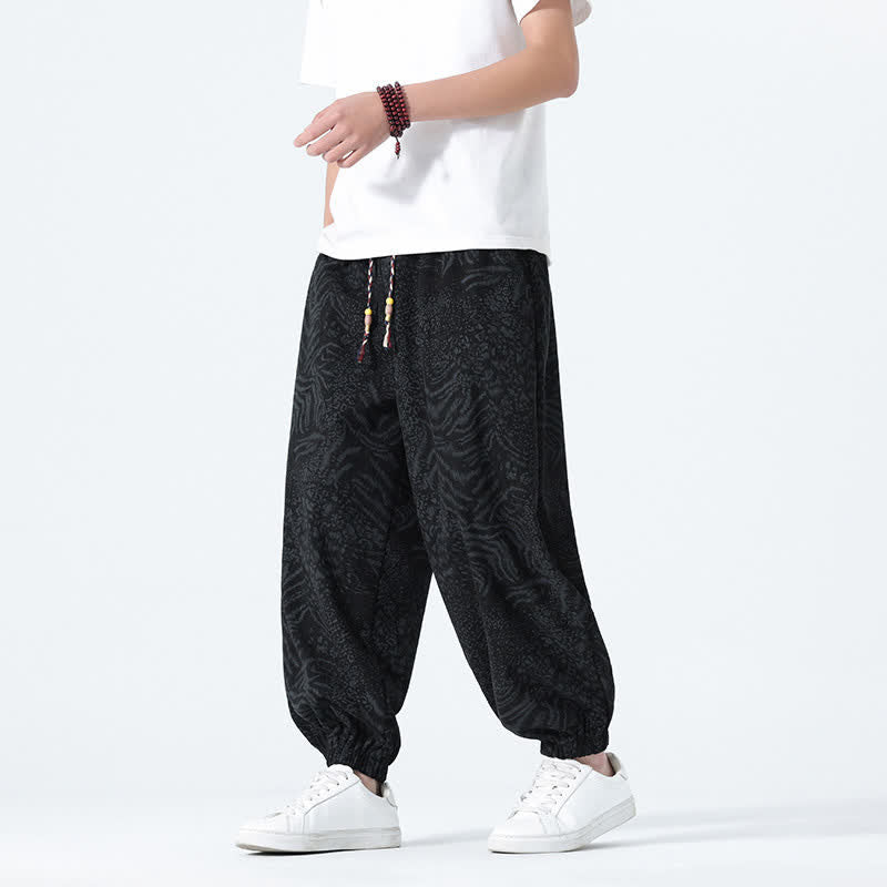 Nimara Ritual Spring Summer Casual Boho Drawstring Leopard Cropped Pants Men's Harem Pants With Pockets