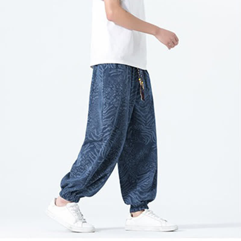 Nimara Ritual Spring Summer Casual Boho Drawstring Leopard Cropped Pants Men's Harem Pants With Pockets