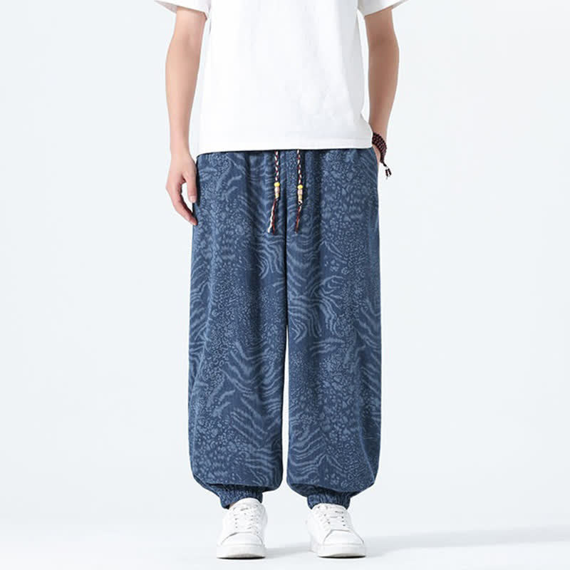Nimara Ritual Spring Summer Casual Boho Drawstring Leopard Cropped Pants Men's Harem Pants With Pockets