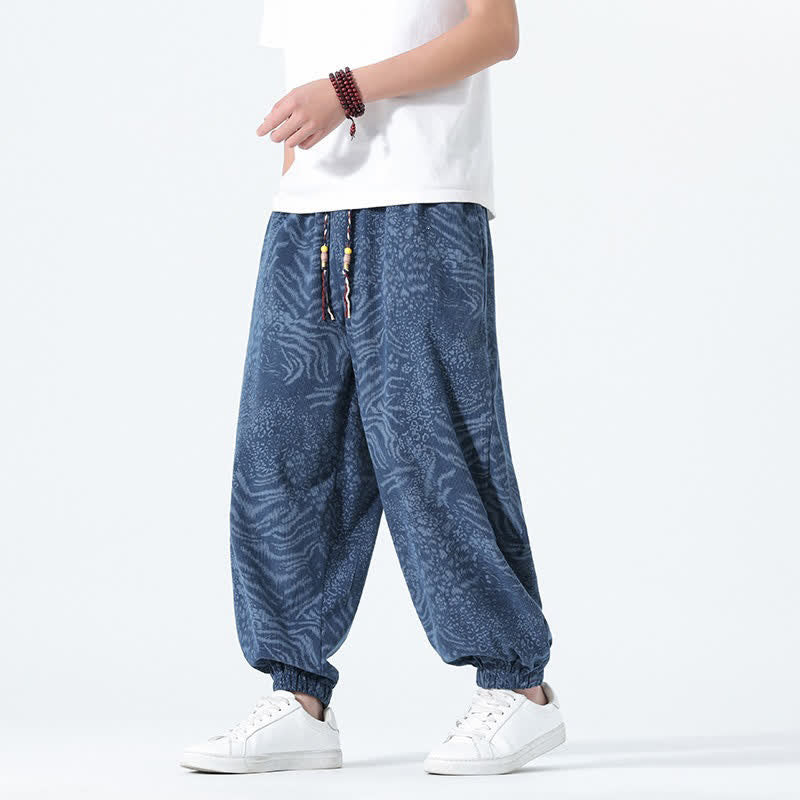 Nimara Ritual Spring Summer Casual Boho Drawstring Leopard Cropped Pants Men's Harem Pants With Pockets