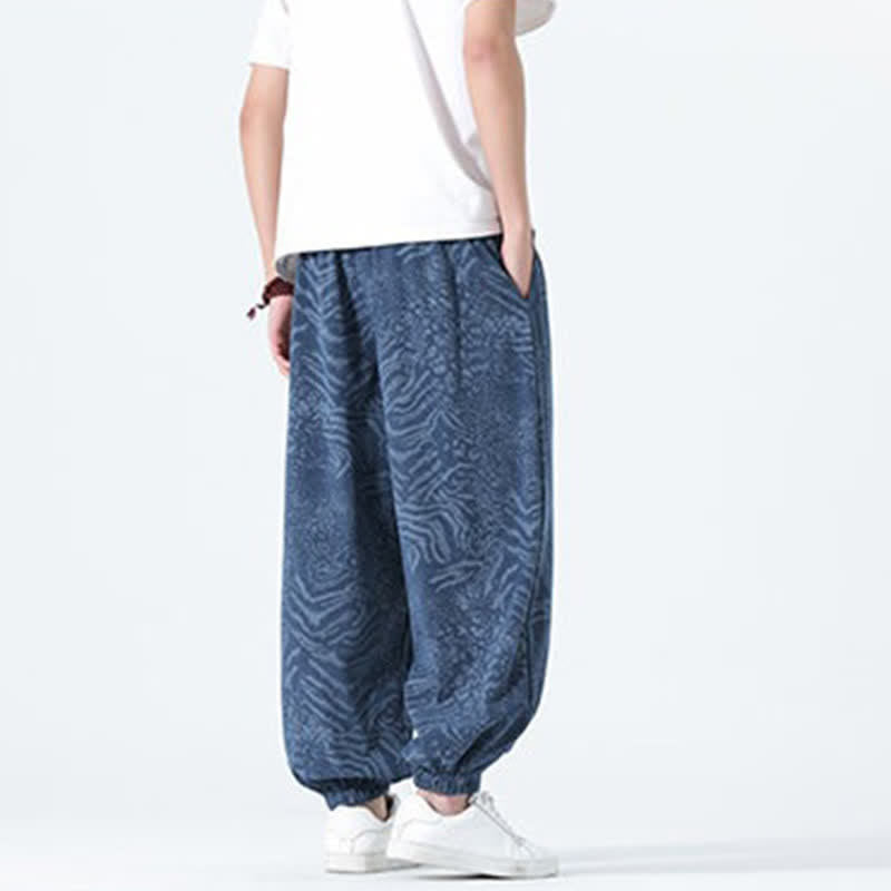 Nimara Ritual Spring Summer Casual Boho Drawstring Leopard Cropped Pants Men's Harem Pants With Pockets