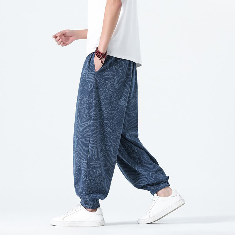 Nimara Ritual Spring Summer Casual Boho Drawstring Leopard Cropped Pants Men's Harem Pants With Pockets